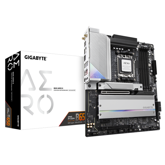 Gigabyte B650 Areo G rev. 1.0 AMD Base Motherboard with AMD Socket AM5, support for: AMD Ryzen™ 7000 Series Processors,Ram 4 x 192 GB DDR5 DIMM 6666(OC),1 x M.2 connector,Intel® 2.5GbE LAN chip and Wi-Fi 6E