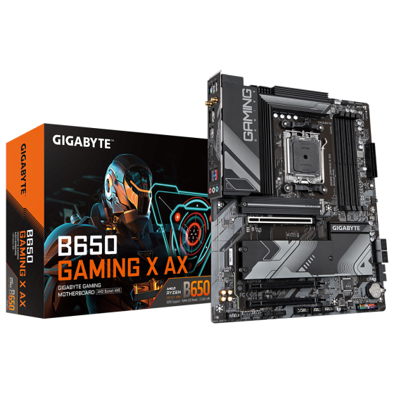 Gigabyte B650M Gaming X AX rev. 1.x AMD Base Motherboard with AMD Socket AM5, support for: AMD Ryzen™ 7000 Series Processors,Ram 4 x 192 GB DDR5 DIMM 6400(OC),1 x M.2 connector,Intel®2.5GbE LAN chip and Wi-Fi 6E