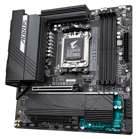 Gigabyte B650M Aorus Elite AX rev. 1.0/1.1 AMD Base Motherboard with AMD Socket AM5, support for: AMD Ryzen™ 7000 Series Processors,Ram 4 x 192 GB DDR5 DIMM 6666(OC),1 x M.2 connector,Intel®2.5GbE LAN chip and Wi-Fi 6E
