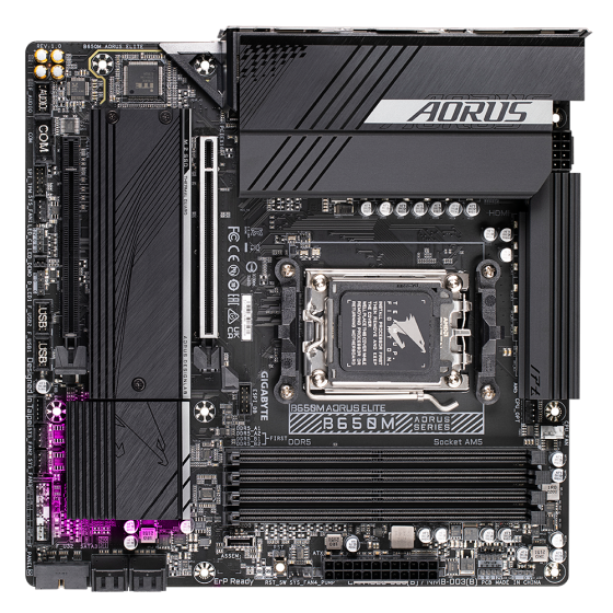 Gigabyte B650M Aorus Elite rev. 1.0 AMD Base Motherboard with AMD Socket AM5, support for: AMD Ryzen™ 7000 Series Processors,Ram 4 x 192 GB DDR5 DIMM 6666(OC),1 x M.2 connector and Intel® and 2.5GbE LAN chip
