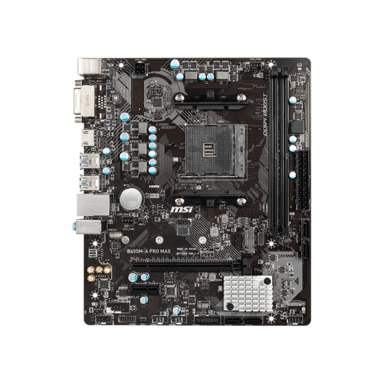 Msi B450M-A PRO MAX  Motherboard with Support upto Memory 64GB Dual Slot,Soket Type-AM4,SATAIII x 1,M.2 Slot x 1 Gen3 and DVI-D & HDMI X 1