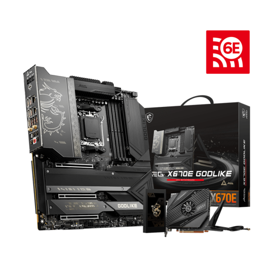 MSI MEG X670E GODLIKE Motherboard MATX - Supports AMD Ryzen™ 7000 Series Desktop Processors,Socket AM5,Memory Boost Upto 128GB(DDR5-6666MHz/OC), 1 x PCIe 5.0 x16, 4 x M.2 Gen5/ x4 and Wi-Fi 6E