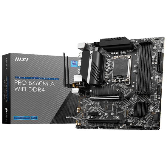 MSI PRO B660M-A WiFi DDR4 LGA1700 M-ATX Motherboard - Powerful Performance, Reliable Connectivity 2.5G LAN & Sleek Design, M.2 Shield Frozr, PCIe 4.0, USB 3.2 Gen2, Wi-Fi 6 & Bluetooth 5.2, Core Boost, Memory Boost
