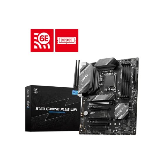 Msi B760 Gaming Plus WIFI Motherboard Supports 12th/13th Gen Intel® Core™ Processors,Pentium® Gold and Celeron® Processors LGA 1700,4x DDR5, Maximum Memory Capacity 192GB 6800+(OC),5x PCI-E x16 slot,2x M.2 PCIe 4.0 x4,2.5G LAN with Wi-Fi 6E Msi B760 Gaming Plus WIFI Motherboard Supports 12th/13th Gen Intel® Core™ Processors,Pentium® Gold and Celeron® Processors LGA 1700,4x DDR5, Maximum Memory Capacity 192GB 6800+(OC),5x PCI-E x16 slot,2x M.2 PCIe 4.0 x4,2.5G LAN with Wi-Fi 6E