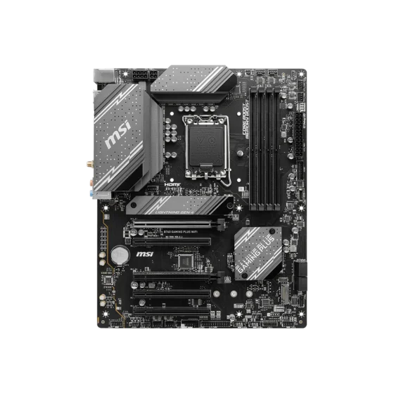 Msi B760 Gaming Plus WIFI Motherboard Supports 12th/13th Gen Intel® Core™ Processors,Pentium® Gold and Celeron® Processors LGA 1700,4x DDR5, Maximum Memory Capacity 192GB 6800+(OC),5x PCI-E x16 slot,2x M.2 PCIe 4.0 x4,2.5G LAN with Wi-Fi 6E Msi B760 Gaming Plus WIFI Motherboard Supports 12th/13th Gen Intel® Core™ Processors,Pentium® Gold and Celeron® Processors LGA 1700,4x DDR5, Maximum Memory Capacity 192GB 6800+(OC),5x PCI-E x16 slot,2x M.2 PCIe 4.0 x4,2.5G LAN with Wi-Fi 6E