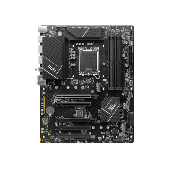 MSI Pro B760-P WIFI Motherboard supports 12th/13th Gen Intel Core processors for LGA 1700 socket. Supports DDR5 Memory, Dual Channel DDR5 6800+MHz. Lightning Fast Game experience with PCIe 4.0 slot and Wi-Fi 6E
