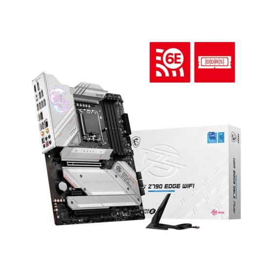 Msi MPG Z790 EDGE WIFI DDR5 Motherboard Supports 12th/13th Gen Intel® Core™ Processors, Pentium® Gold and Celeron® Processors LGA 1700,4x DDR5 7200+(OC),USB 3.2 Gen 1 5 Gbps (Type-A),USB 3.2 Gen 2 10Gbps (Type-A),2.5G LAN and Wi-Fi / Bluetooth Msi MPG Z790 EDGE WIFI DDR5 Motherboard Supports 12th/13th Gen Intel® Core™ Processors, Pentium® Gold and Celeron® Processors LGA 1700,4x DDR5 7200+(OC),USB 3.2 Gen 1 5 Gbps (Type-A),USB 3.2 Gen 2 10Gbps (Type-A),2.5G LAN and Wi-Fi / Bluetooth