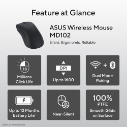 ASUS MD102 Wireless Mouse Dark Gray ASUS MD102 Wireless Mouse Dark Gray