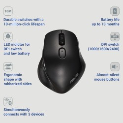 ASUS MW203 Black Multi-Device Wireless Silent Mouse ASUS MW203 Black Multi-Device Wireless Silent Mouse