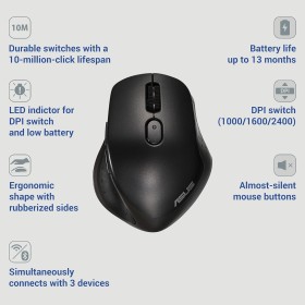 ASUS MW203 Black Multi-Device Wireless Silent Mouse ASUS MW203 Black Multi-Device Wireless Silent Mouse
