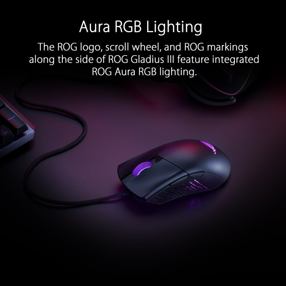 ASUS ROG Gladius III asymmetrical gaming mouse with 26,000 dpi