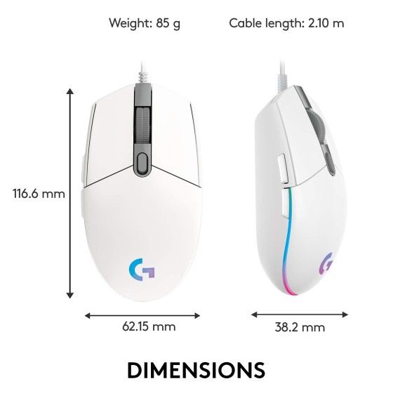 Logitech G102 Lightsync White 8000 DPI RGB Gaming Mouse Logitech G102 Lightsync White 8000 DPI RGB Gaming Mouse