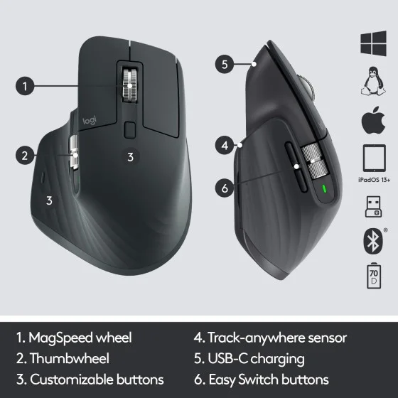 Logitech MX Master 3 Wireless Mouse Dark Grey Logitech MX Master 3 Wireless Mouse Dark Grey