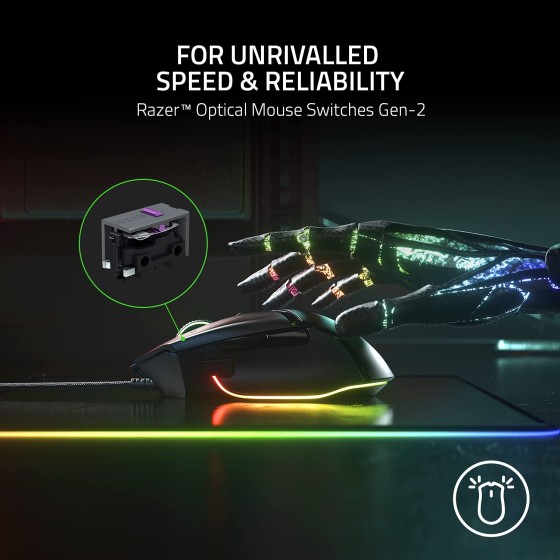 Razer Basilisk V3 Gaming Mouse Black True 26,000 DPI Optical Sensor and Max Speed (IPS) upto 650