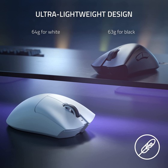 Razer DeathAdder V3 Pro Wireless Gaming Mouse White with Ultra-lightweight Design,Optical Sensor and 30,000 DPI