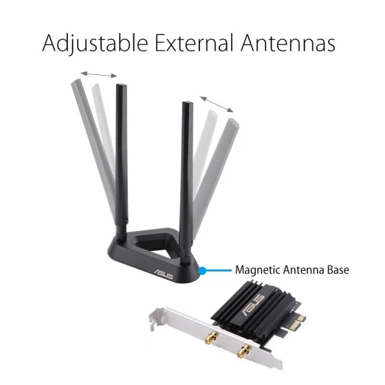 ASUS PCE-AX58BT AX3000 PCI-E WiFi 6 and Bluetooth Adapter ASUS PCE-AX58BT AX3000 PCI-E WiFi 6 and Bluetooth Adapter