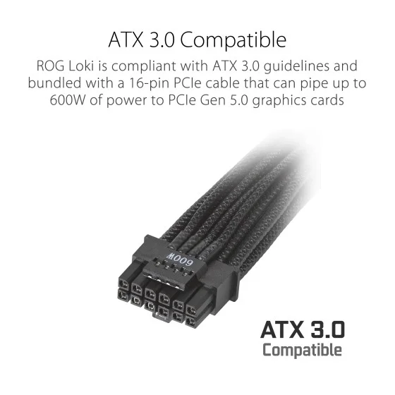 ASUS ROG LOKI 1000P SFX-L Gaming 80 Plus Platinum ATX 3.0 Compatible Power Supply Units with Axial-Tech Cooling, PCIe Gen 5.0 Ready and ARGB-Illuminated Fan & Aura Sync ASUS ROG LOKI 1000P SFX-L Gaming 80 Plus Platinum ATX 3.0 Compatible Power Supply Units with Axial-Tech Cooling, PCIe Gen 5.0 Ready and ARGB-Illuminated Fan & Aura Sync