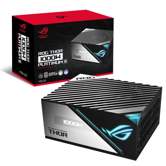 ASUS ROG-THOR-1000P2-GAMING 1000W 80 Plus Platinum II Certification Power Supply Unit with Lambda A++ Certification, ROG heatsinks, Axial-tech fan with PWM control, OLED display and Aura Sync
