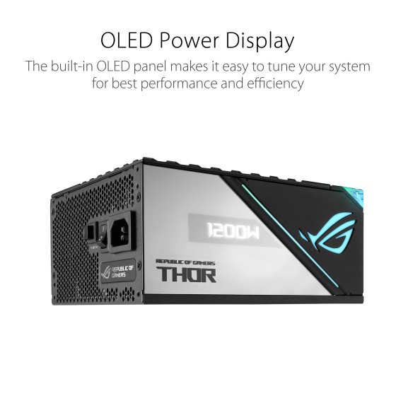 ASUS ROG-THOR-1200P2-GAMING 1200W 80 Plus Platinum II Certification Power Supply Unit with Lambda A++ Certification, ROG heatsinks, Axial-tech fan with PWM control, OLED display and Aura Sync