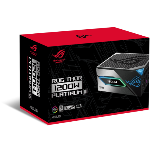 Asus ROG Thor 1200W Platinum III ATX 3.1 Fully Modular Power Supply Unit with Gen Mosfeet, GPU-FIRST Intelligent Voltage Stabilizer, 80 PLUS Cybenetics Platinum, Cybenetics Lambda A++, PCIe Gen5.1 Ready, ATX 3.1 Compatible (Future Reddy) and 10-Year Warra