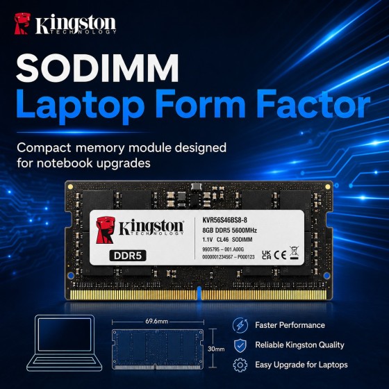 Kingston 8GB DDR5 5600MHz SODIMM Laptop RAM KVR56S46BS6-8