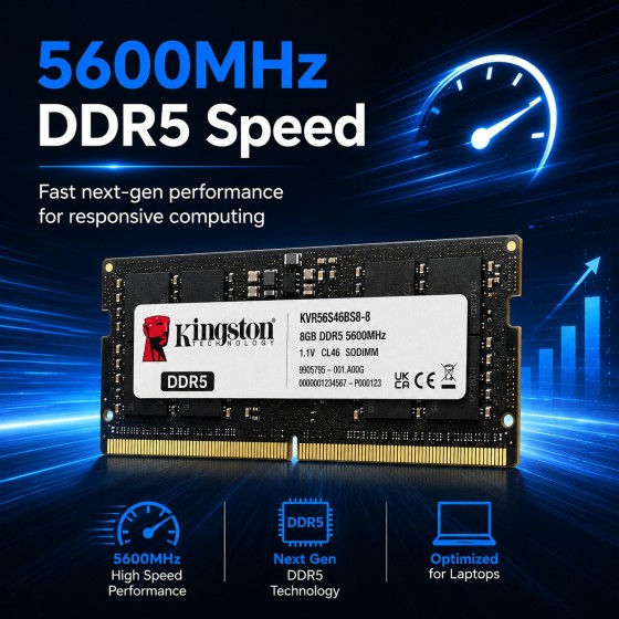 Kingston 8GB DDR5 5600MHz SODIMM Laptop RAM KVR56S46BS6-8