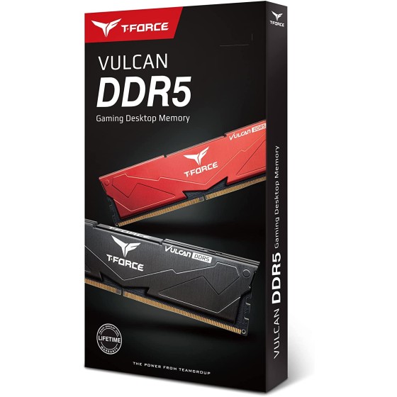 TEAMGROUP T-Force Vulcan DDR5 Ram 32GB Kit (2x16GB) 5200MHz (PC5-41600) CL40 Desktop Memory Module Ram (Red) for 600 Series Chipset - FLRD532G5200HC40CDC01