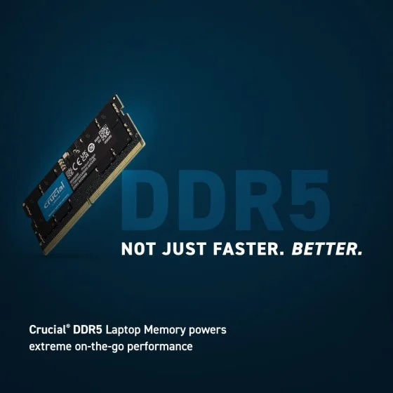 Crucial 16GB DDR5 4800Mhz SO-DIMM Laptop Memory (CT16G48C40S5) Crucial 16GB DDR5 4800Mhz SO-DIMM Laptop Memory Module
