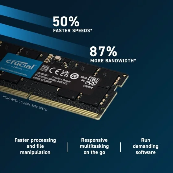 Crucial 16GB DDR5 4800Mhz SO-DIMM Laptop Memory (CT16G48C40S5) Crucial 16GB DDR5 4800Mhz SO-DIMM Laptop Memory Module