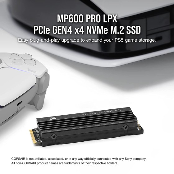 CORSAIR MP600 PRO LPX 1TB M.2 NVMe Gen4 Internal Solid State Drives provides high-performance storage expansion optimized for PS5, with a compact M.2 2280 form-factor