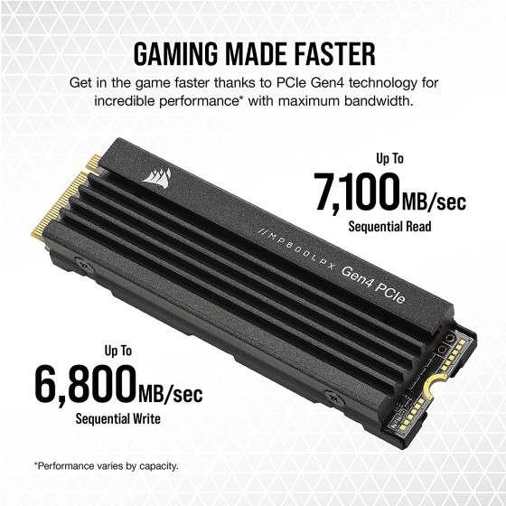 CORSAIR MP600 PRO LPX 2TB M.2 NVMe Gen4 Internal Solid State Drives provides high-performance storage expansion optimized for PS5, with a compact M.2 2280 form-factor