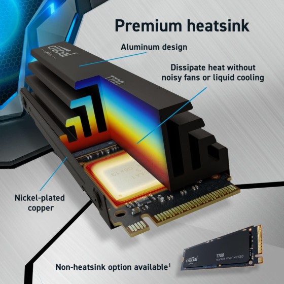 Crucial T700 1TB Gen5 NVMe M.2 SSD with Heatsink