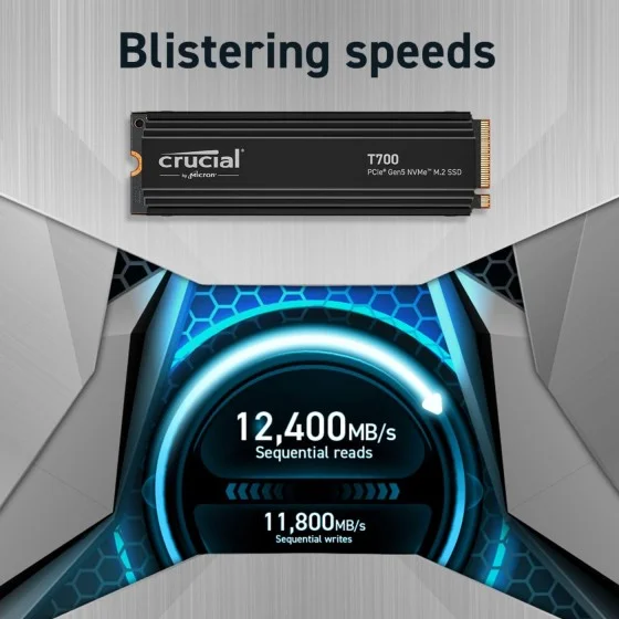 Crucial T700 2TB Gen5 NVMe M.2 SSD with Heatsink Crucial T700 2TB Gen5 NVMe M.2 SSD with Heatsink