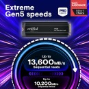 Crucial T705 1TB PCIe Gen5 NVMe M.2 SSD with heatsink
