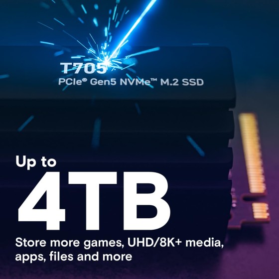 Crucial T705 2TB PCIe Gen5 NVMe M.2 SSD with heatsink