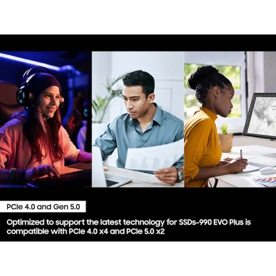 Samsung 990 EVO Plus 2TB Gen4 NVMe SSD | 7250/6300 MB/s Speed Samsung 990 EVO Plus 2TB Gen4 (PCIe 4.0 x4 and PCIe 5.0 x2) M.2 NVMe Internal Solid State Drive - Read/Write up to 7250/6300 MB/s (MZ-V9S2T0B)
