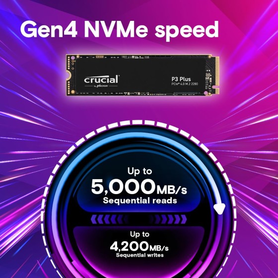Crucial P3 Plus 4TB M.2 NVMe 2280 PCIe Gen4 X4 3D NAND Internal Solid State Drive, up to 4800MB/s | CT4000P3PSSD8