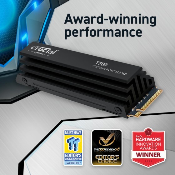 Crucial T700 1TB Gen5 NVMe M.2 SSD with Heatsink Crucial T700 1TB Gen5 NVMe M.2 SSD with Heatsink