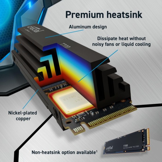 Crucial T700 1TB Gen5 NVMe M.2 SSD with Heatsink Crucial T700 1TB Gen5 NVMe M.2 SSD with Heatsink