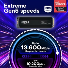 Crucial T705 1TB PCIe Gen5 NVMe M.2 SSD with heatsink Crucial T705 1TB PCIe Gen5 NVMe M.2 SSD with heatsink