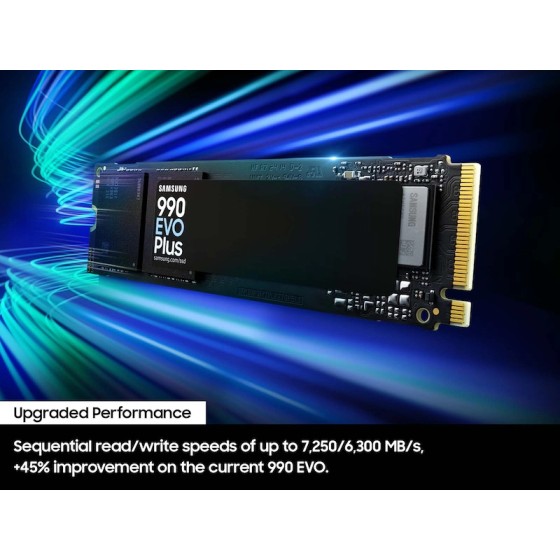 Samsung 990 EVO Plus 4TB Gen4 NVMe SSD | 7250/6300 MB/s Speed Samsung 990 EVO Plus 4TB Gen4 (PCIe 4.0 x4 and PCIe 5.0 x2 ) M.2 NVMe Internal Solid State Drive - Read/Write up to 7250/6300 MB/s (MZ-V9S4T0B)