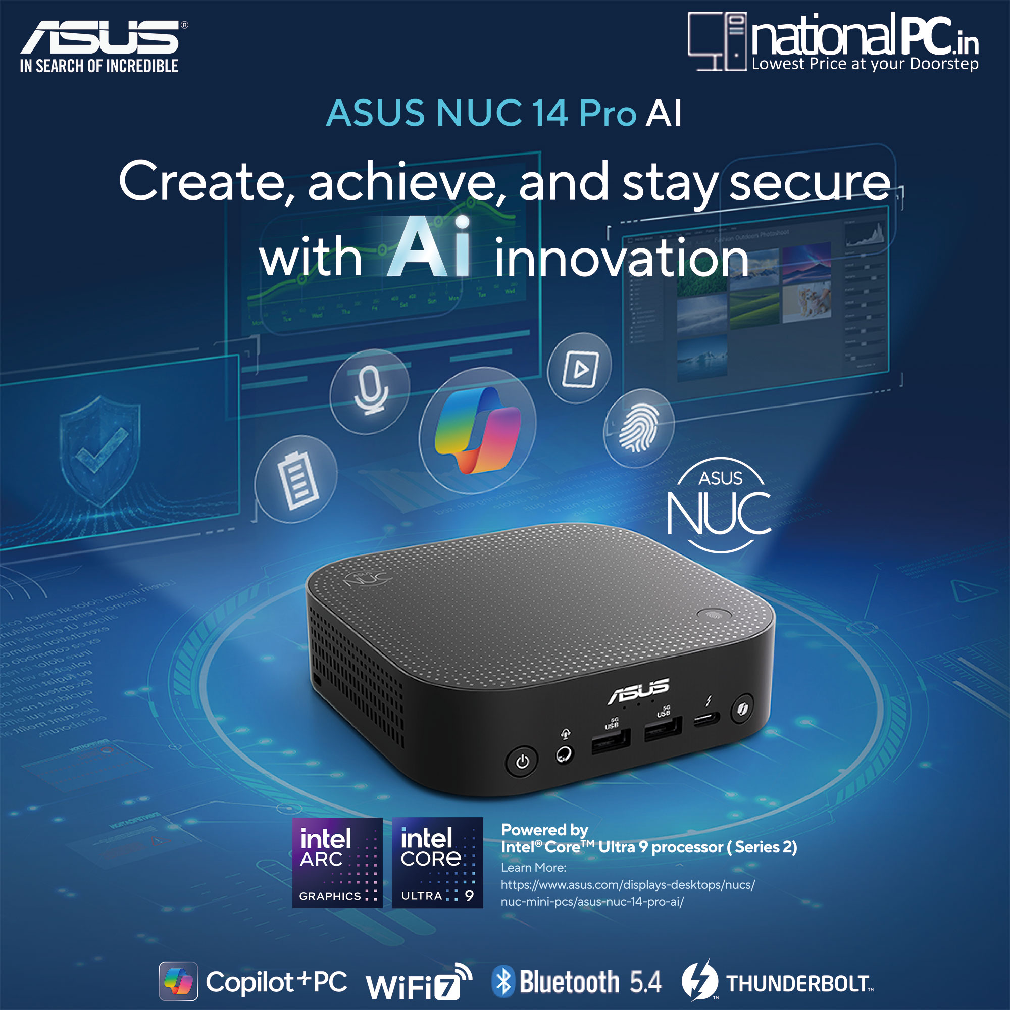 ASUS NUC 14 Pro AI Kit – Copilot+ Mini PC with Intel Core™ Ultra 7 258V & Wi‑Fi 7