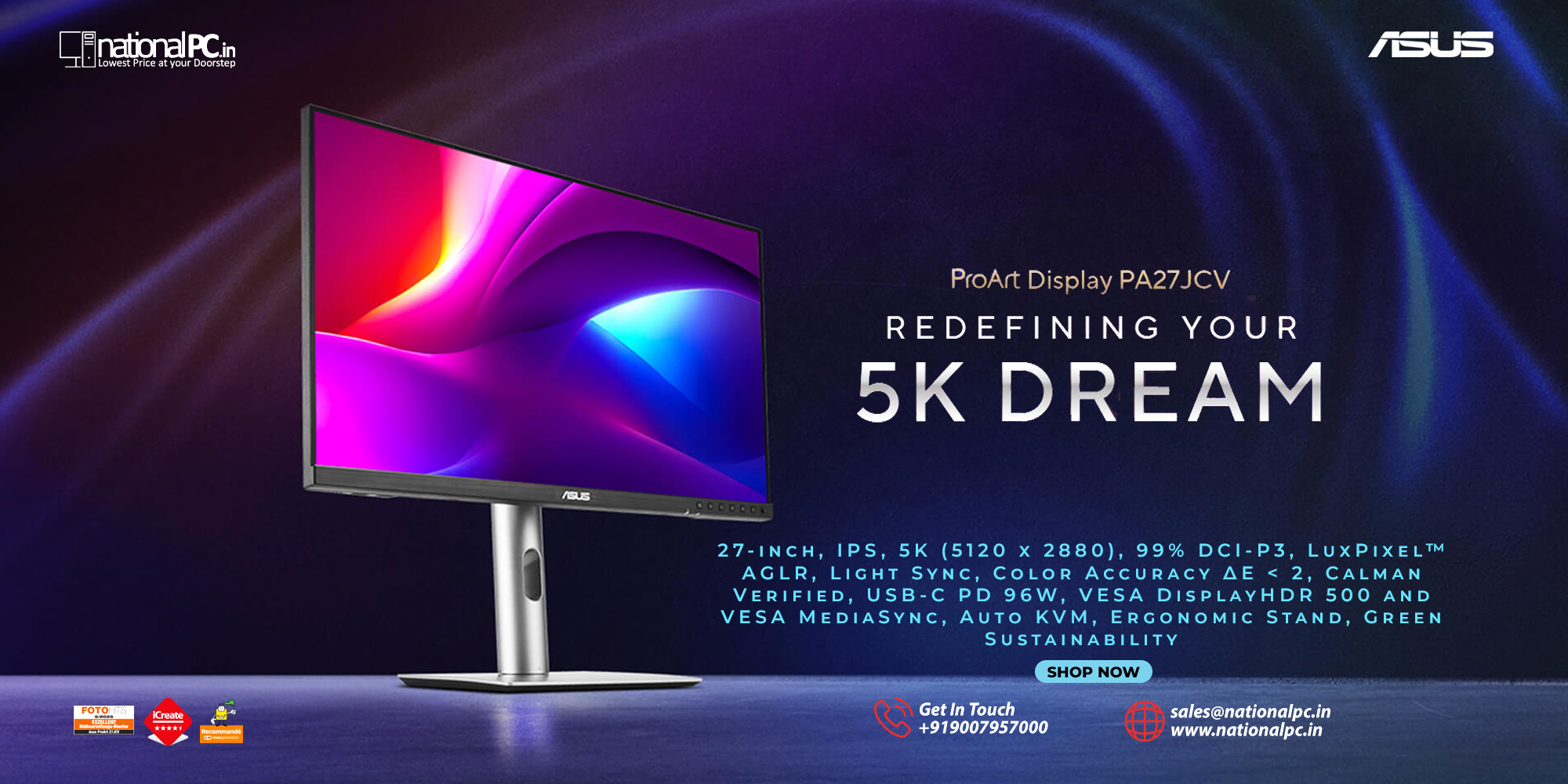 ASUS ProArt PA27JCV 27″ 5K Professional Monitor – Exceptional Color & Power Delivery
