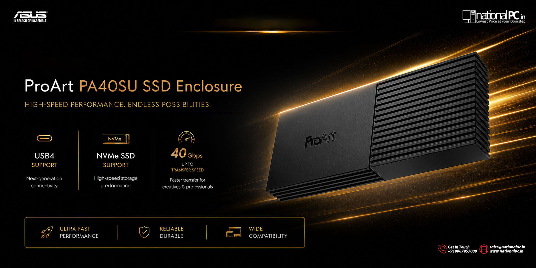 ASUS ProArt PA40SU Professional: USB4 40Gbps Portable NVMe SSD Enclosure for Creators, Editors and Professionals