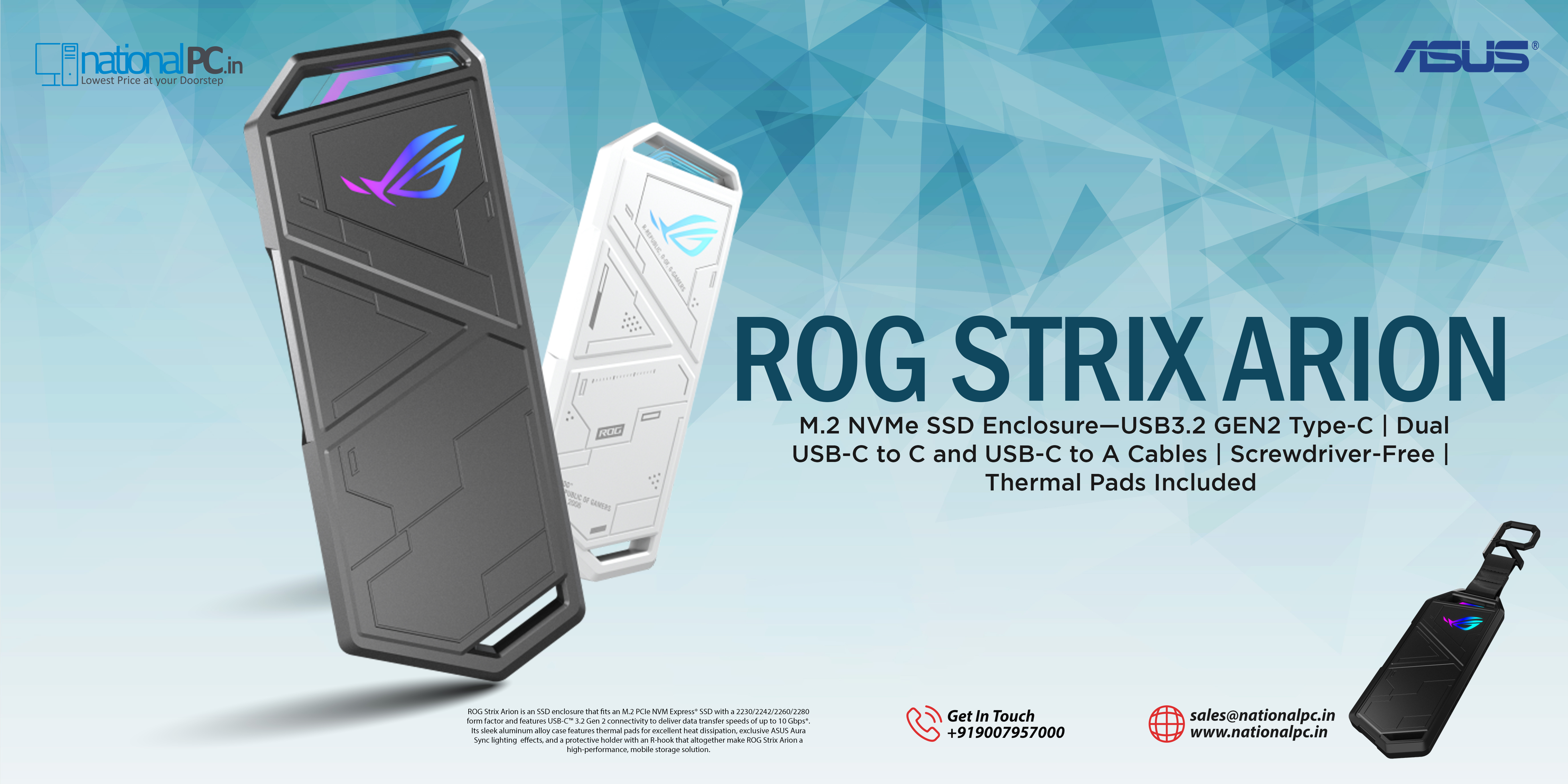 ASUS ROG Strix Arion – M.2 NVMe SSD Enclosure with Aura Sync & Tool-Free Design