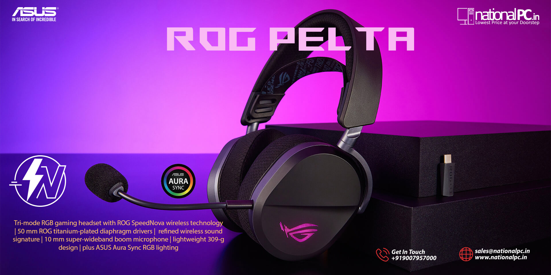 ASUS ROG Pelta – Lightweight Tri‑Mode RGB Gaming Headset