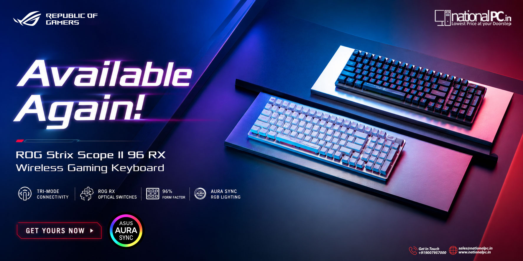 ASUS ROG Strix Scope II 96 RX Wireless  Gaming Keyboard