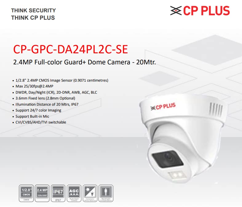CP Plus CP-GPC-DA24PL2C-SE 2.4 MP Color Dome Camera with Mic - image 2