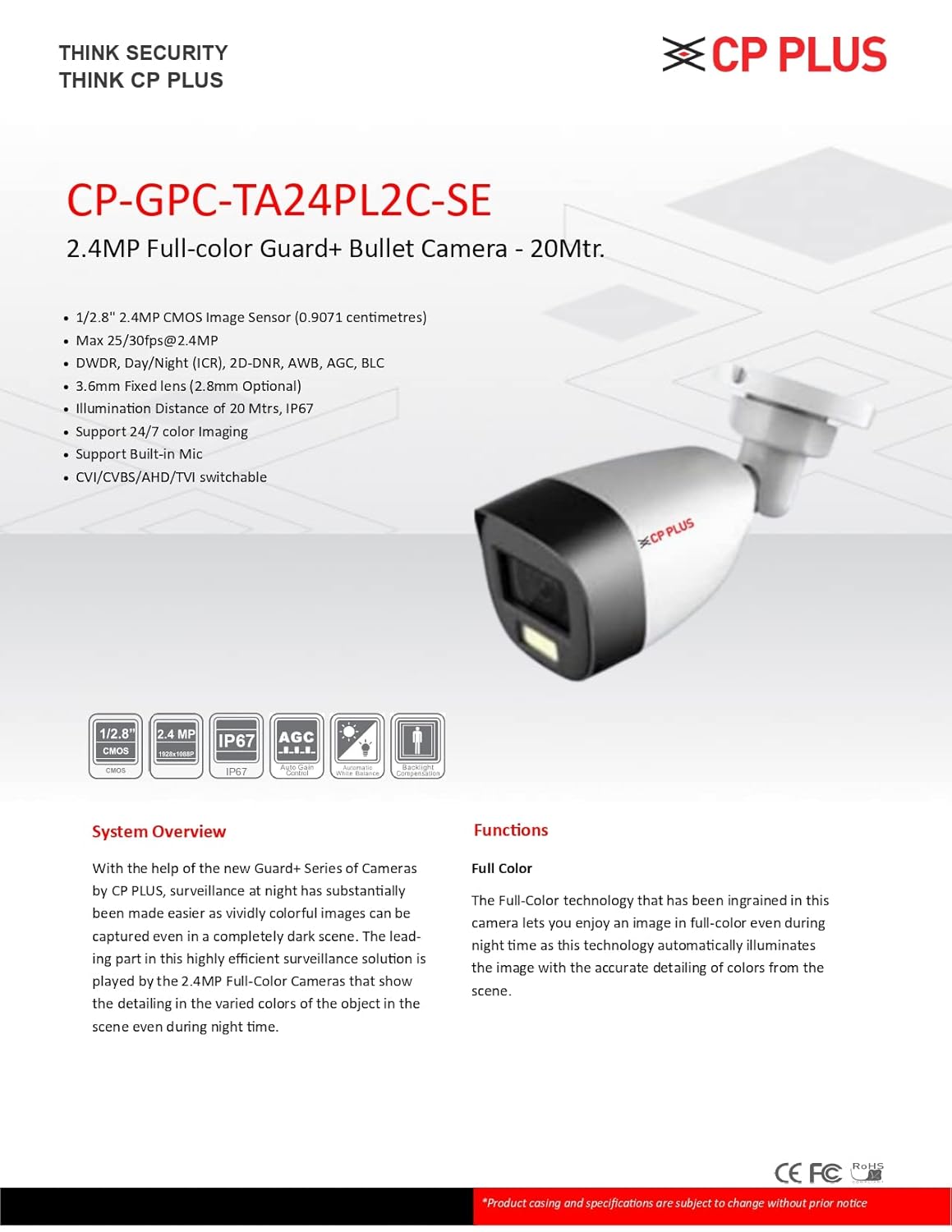 CP Plus Guard Series CP-GPC-TA24PL2C-SE Color Bullet Camara - image 2