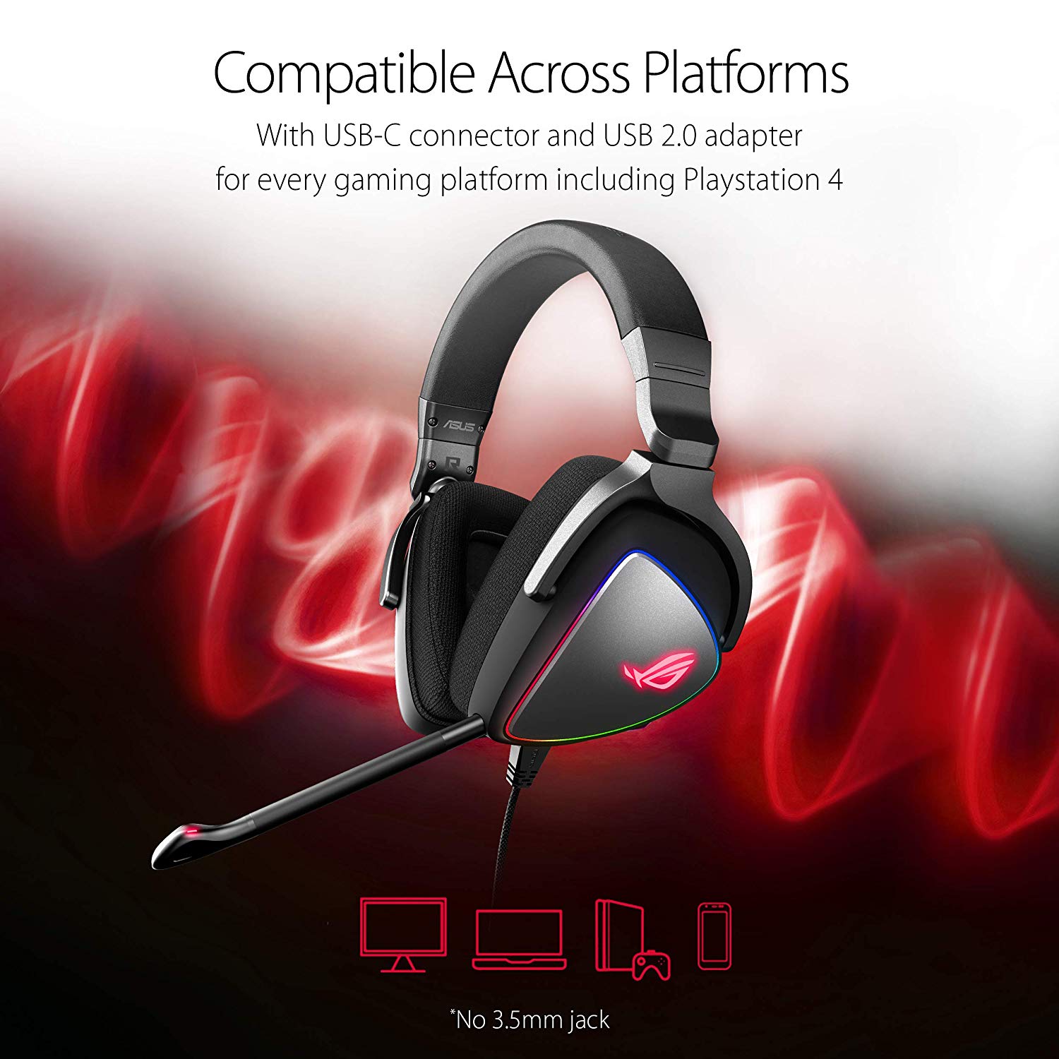 ASUS ROG Delta RGB gaming headset with Hi-Res ESS Quad-DAC, circular RGB lighting effect and USB-C connector for PCs, consoles and mobile gaming - image 5